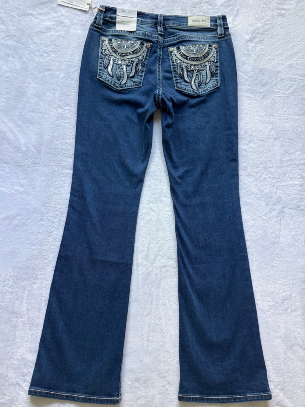 MISS ME Dreamcatcher Embellished Pockets Mid Rise Bootcut Jeans--NWT--31